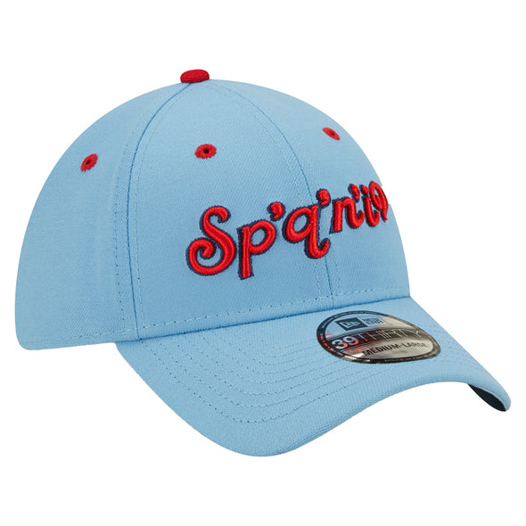 Spokane Indians New Era 39THIRTY Flex Fit Sky Blue Salish Script Cap