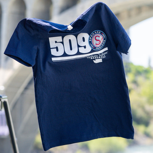 Spokane Indians Navy Bonds 509 Tee