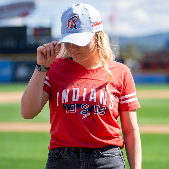 Spokane Indians Ladies Stripped Vintage Red Sporty Tee