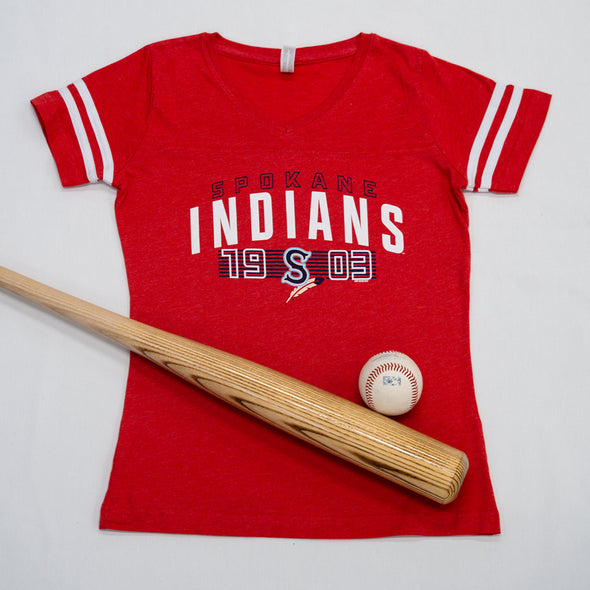 Spokane Indians Ladies Stripped Vintage Red Sporty Tee
