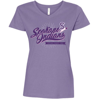 Spokane Indians Ladies V-Neck Katahdin Lavender Tee