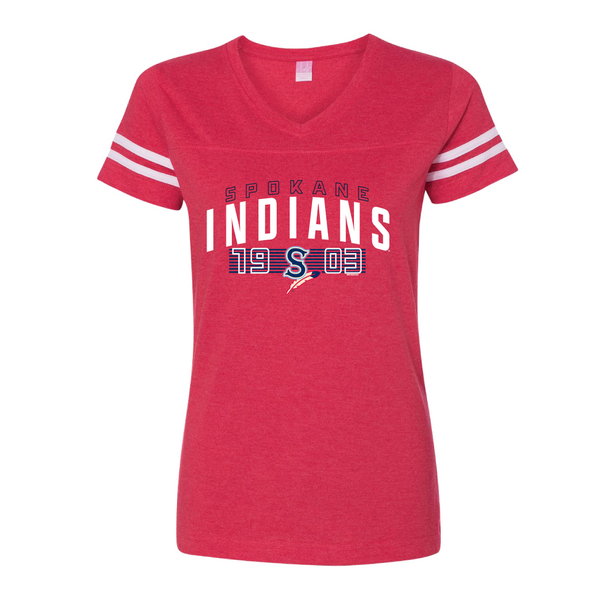 Spokane Indians Ladies Stripped Vintage Red Sporty Tee