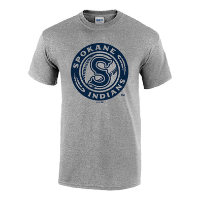 Spokane Indians Navy Logo Sport Grey Tee