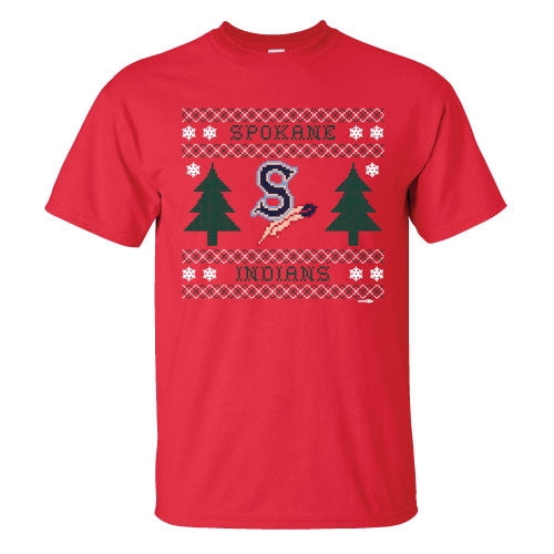 Spokane Indians Red Holiday Sweater Tee