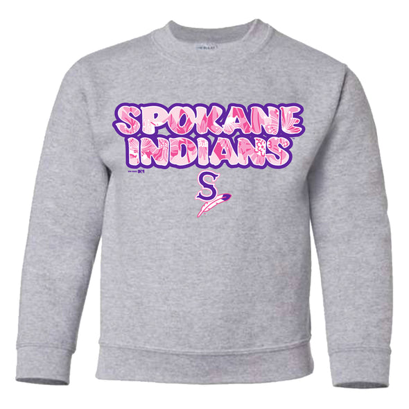 Spokane Indians Youth Sport Gray Folksinger Crew Sweatshirt